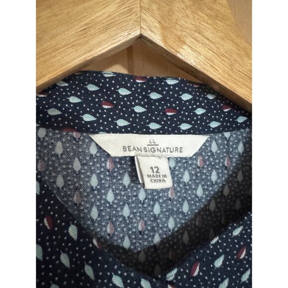 L.L. Bean Signature | Blue Geometric Pattern Button Down Tunic Blouse  | Size 12 - Picture 7 of 14